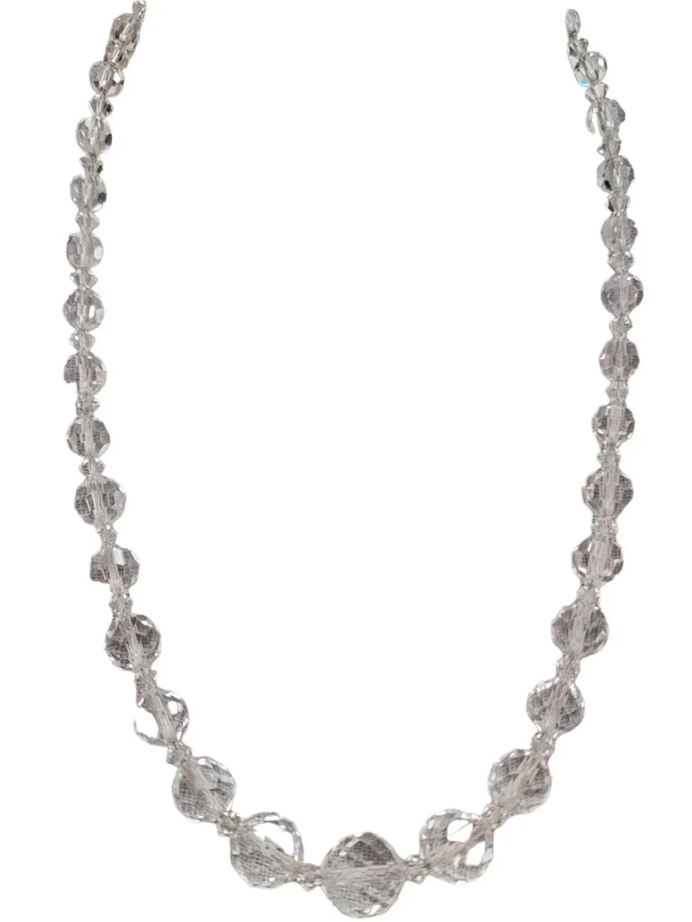 Vintage Faceted Graduated Glass Bead Chain Necklace Pretty Box Clasp, E865